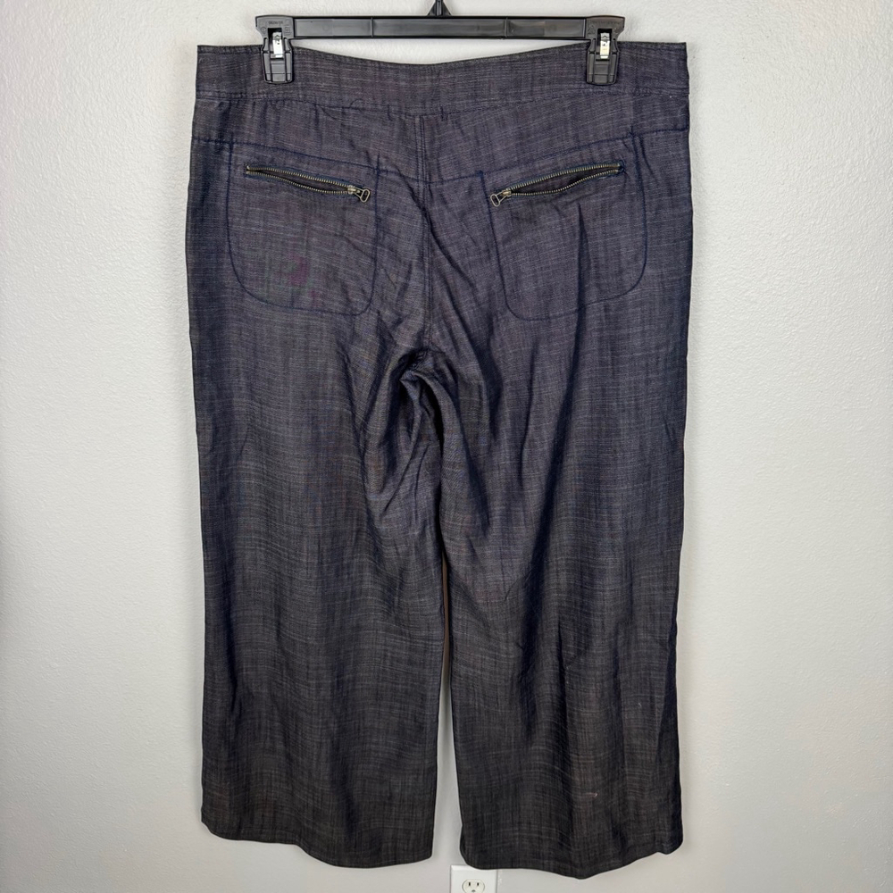 XCVI Wide Leg Pants Women XL Blue Chambray Lagenlook Boho Zip Pockets Casual NEW - Picture 3 of 11